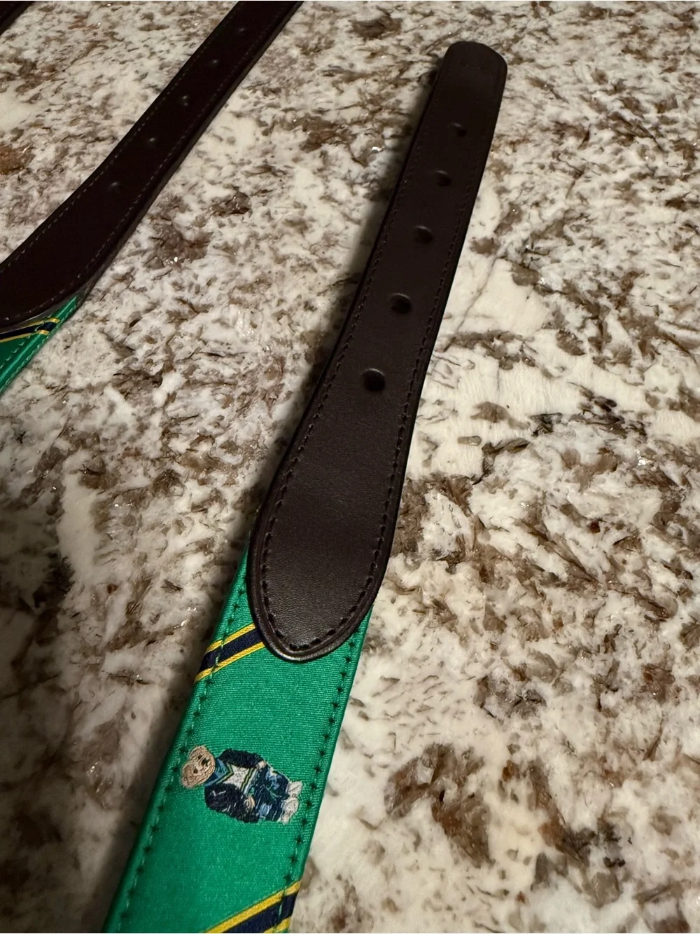 Polo Ralph Lauren Polo Bear Ribbon Leather Belt Green Brown NWT Men’s Size 38